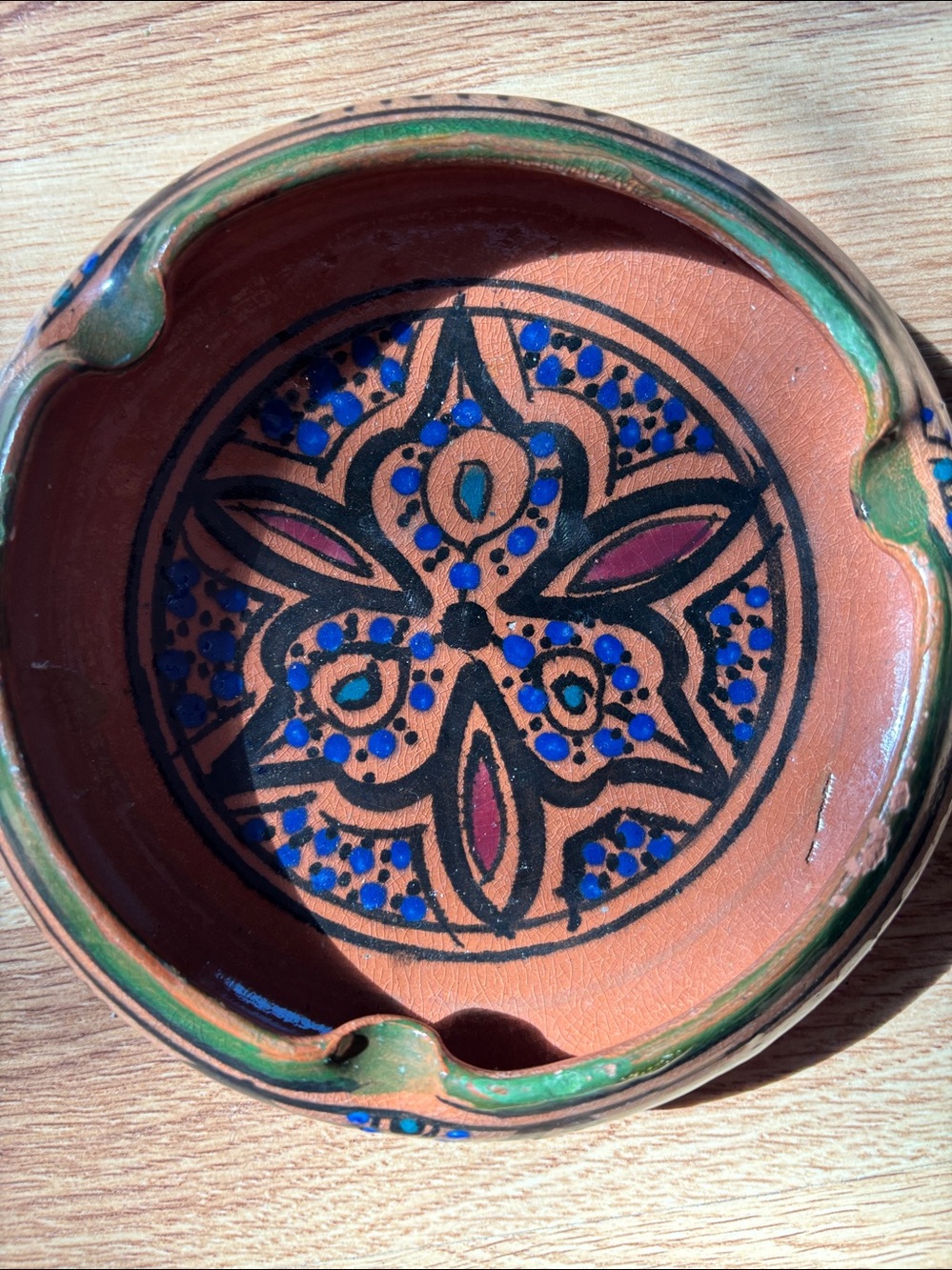 Moroccan ashtray hand made Hand-Painted Terracotta Decorative Bowl - Green &Blue
